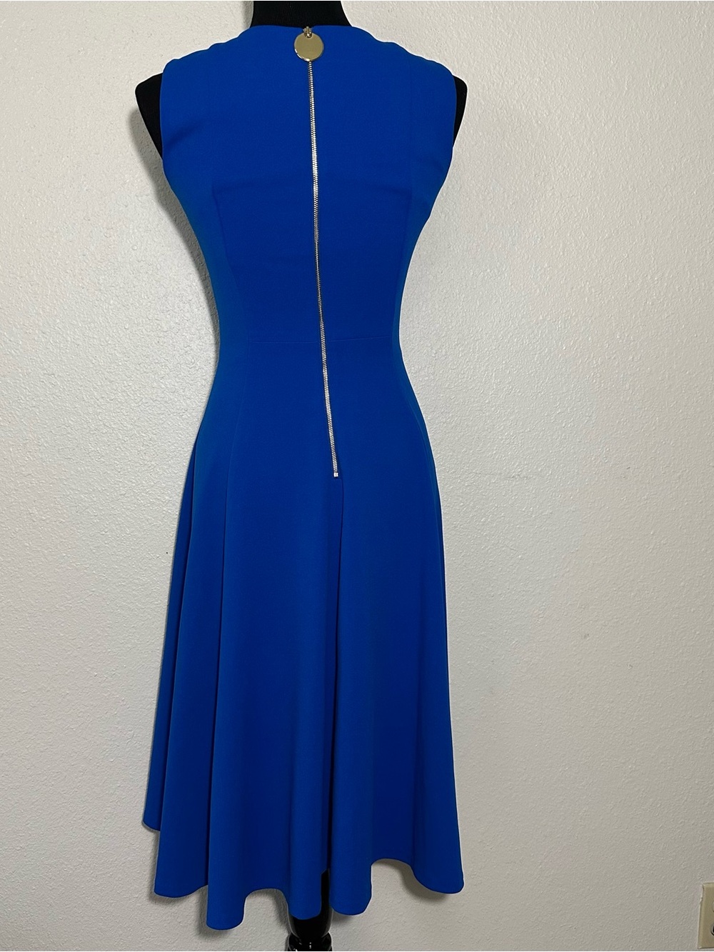 Calvin Klein Sleeveless Fit-and-Flare Dress in Royal Blue - Picture 4 of 6